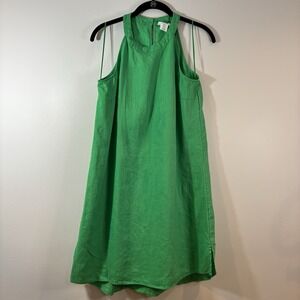 Sigrid Olsen Green 100% Linen Sheath Dress, Date‎ night , Halter, Minimalist, M
